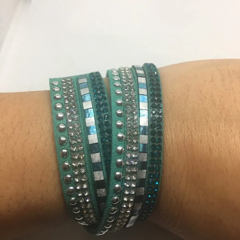 Mix Stud Slit Layer Wrap Bracelet - Teal